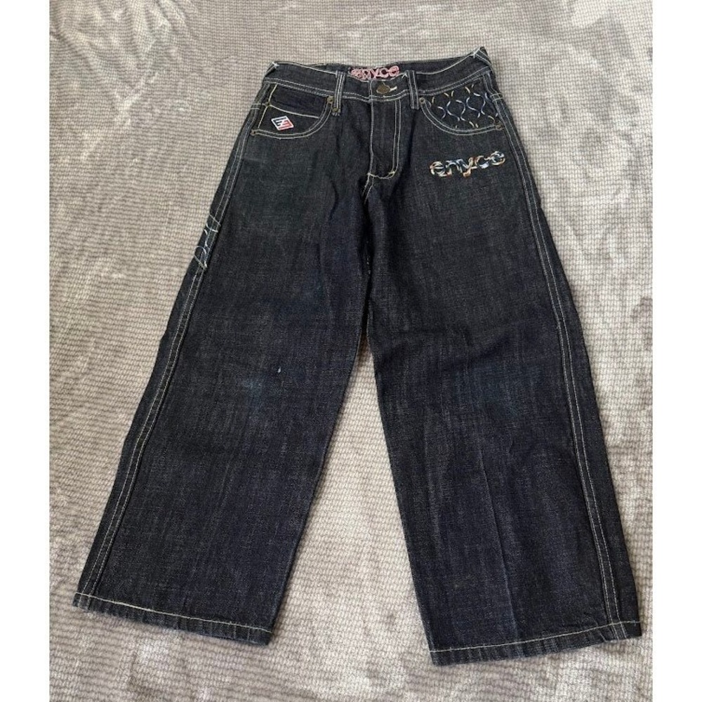 Vintage Enyce Boys Dark Wash Wide Leg Embroidered Denim Jeans Baggy Y2K 24X22.
